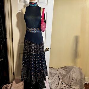 Divided Y2K Wms Cotton Floral Patchwork Tiered Fray Cottagecore Maxi Skirt 10